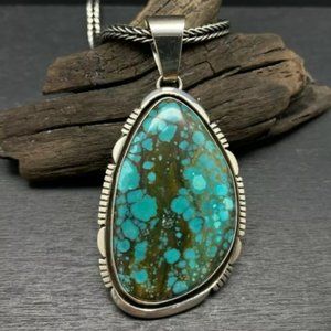 GORGEOUS Spiderweb Turquoise Pendant By Navajo artisan Cooper Willie